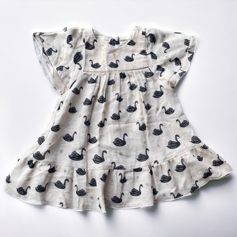 Zara Baby Cream Colored Dress with Black Swans - Size 18/24 Months